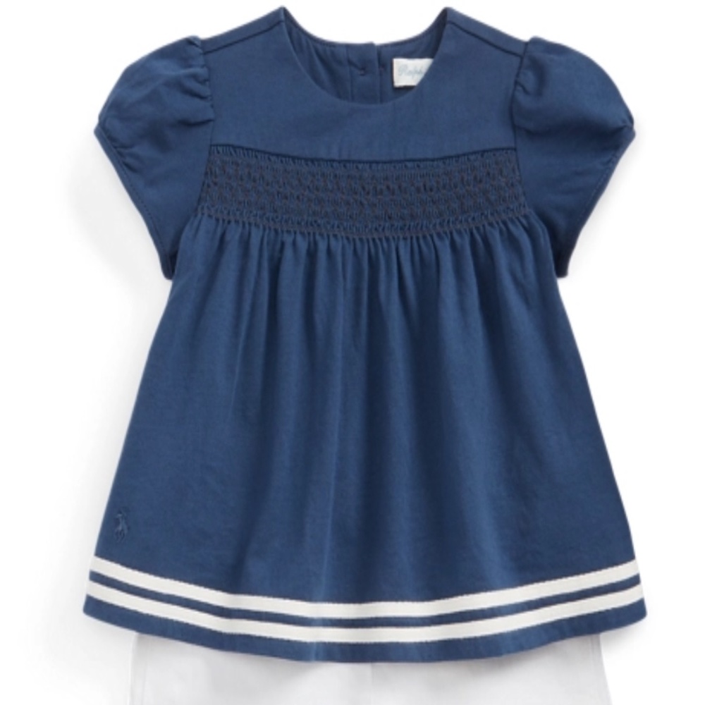 Ralph Lauren Smocked Jersey Top & Linen Short Set
